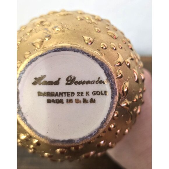 Vintage Hand Decorated Vase With 22K Gold Embossed Textured Ceramic U.S.A.  7" - Picture 4 of 6